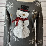 Tipsy Elves Tipsy‎ Elves Ugly Christmas Sweater Sequin Snowman Snowflakes Gray Small Knit Photo 0