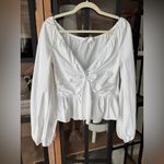 Caroline Constas Onira Knotted Top long sleeve blouse vneck ruffle hem babydoll White Size M Photo 1