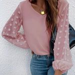 SheIn Swiss Dot Bishop Sleeve Blouse Photo 0