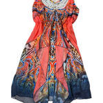 One World Vintage Sheer Midi Dress S Orange Blue Y2K Boho Fairy Hippie Grunge Babydoll Photo 0