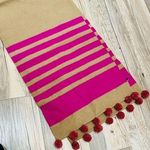 J.Crew - large rectangle scarf with pompoms! tan camel pink red 100% wool Photo 0