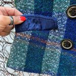 CAbi rough tweed woven plaid double breasted button front vest blue green red Photo 5