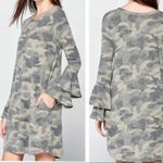 ‎Ruffled Bell Sleeve Camo Dress Green Photo 7