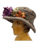 šø VTG 80sā90s Corduroy Garden Party Hat Floral Trim Green Photo 4