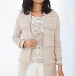 Chico's Beige Textured Fringe Open-Front Knit Cardigan Size 2 / 12 Photo 0