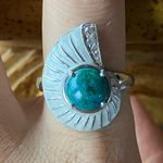 Natural Chrysocolla Sterling Silver Seashell Ring Size 9 Photo 0