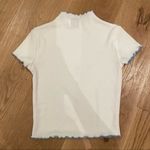 Princess Polly Mock Neck Ribbed Lettuce Hem Butterfly Top in White and Blue Photo 1