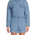 Gianni Bini Charlie Long Sleeve Denim Romper Jumpsuit Utility Blue US 0 NWT Photo 0