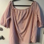 The Loft Plus Size 20 Pink/White Striped Off Shoulder Puff Sleeve Cropped Blouse Photo 0