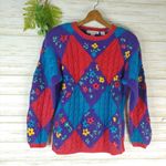 Vintage Chunky Grandma Checkered Floral Sweater Photo 1