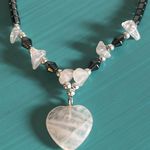 New Hand Crafted Heart Shaped Rose Quartz and Hematite Bead Necklace Pink Photo 5