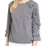 Halogen  | XS | Gingham Check Poplin Ruffle & Button Detail Tunic Top Blouse Photo 0
