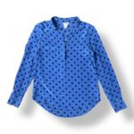 Joe Fresh  Blue‎ Polka Dot Silk Blouse Top Size M Business Casual Preppy Photo 0