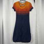 Free People  Orange and Navy Blue Sunset Knit Sweater Dress Small Photo 7