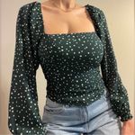Abercrombie & Fitch AF Green White Polka Dot Long Sleeve Smocked Blouse Small Photo 1