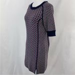 Juicy Couture Geo Knit Dress Front Slits Short Sleeve Mini Navy Pink Size XS Photo 4