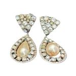 Vintage Bridal Pearl And Rhinestone Earrings Gold Photo 0