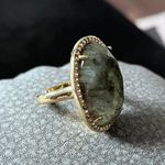 Anthropologie Vtg Labradorite Gold/ Diamond Oversized Adjustable Ring Photo 2