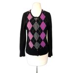 Apt. 9  Cashmere Womens Black Button Down Argyle Cardigan Sweater Sz L Photo 1