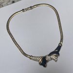 Swavorski Beautiful Signed Swarovski Costume Necklace Gold Tone Black Enamel Bow / Crystal Photo 3