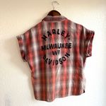 Harley Davidson Women’s Shirt Orange Brown Plaid Bleach Effect Size Medium Photo 1