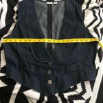 2000s Navy blue mini cropped jean denim vest waistcoat with a deep V Photo 2