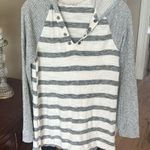 B.Original Oversized Gray and Cream Striped Hooded Top Photo 2