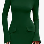 PRETTYGARDEN Fir Pine Green Knit Long Sleeve Bodycon Boat Neck Mini Dress  Small Photo 0