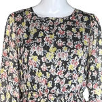 Loft  Dress Womens Small‎ Black Pink Floral Flower Gold Shimmer Ruffle Feminine Photo 4