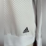 Adidas Women's White Mesh Jersey Athletic Top with Black Stripes Long Sleeve Photo 4