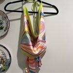 Retro Pattern Scarf Cowl Neck Top Green Size L Photo 1