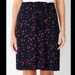J. Jill | Navy and Red Floral Tie Waist Jersey Knee Length Skirt Size Small Blue Photo 0