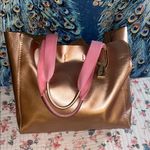 Coach Rose Gold Metallic Tote Bag with Pink Canvas Straps Photo 0