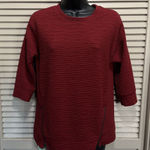 ANA Deep Red Zip Detail Round Neck 3/4 Sleeve Top Size XS Textured Material Red Photo 0
