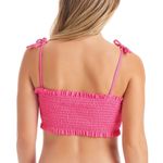 Jessica Simpson Womens Pink Glitter Bomb Smocked Bandeau Bikini Swim Top S Photo 1