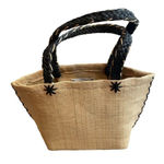 Annabel Ingal 100% Raffia Tote Bag Tan With Black Handles Handmade in Madagascar Photo 0
