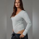 Pilcro  Black and White Striped V-Neck Bodysuit Photo 1