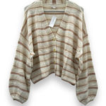 American Eagle  Cream & Tan Striped Knit Long Sleeve Button Cardigan Sz M NEW‎ Photo 0