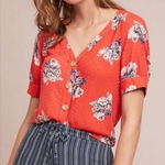 Maeve  by Anthropologie Orange Floral Blouse Size 6 Photo 0