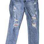 Lane Bryant  Boyfriend Jeans Mid Rise Distressed Plaid Patch Light Wash 14 Photo 0