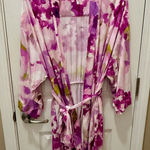 Soma COOL NIGHTS Kimono Short tie up soft Robe Size L/XL floral pink white Purple Photo 0