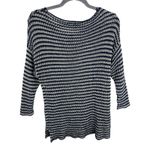 360 Sweater 100% Linen Blue Cream Striped Nautical 3/4 Sleeve Sweater Size S Photo 1