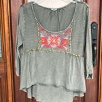 Ecote  top green mineral wash distressed look embroidered Photo 3