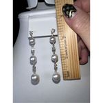 Vintage Faux Pearl and Rhinestone Linear Earrings Silver Photo 3