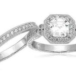 Sterling Silver Platinum Plated  Swarovski Zirconia Antique Ring Set. New Photo 0