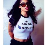 Los Angeles Apparel Black White Am An Angel Crop Baby Tee T Shirt Top Size S Photo 1