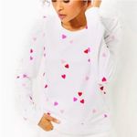 Lilly Pulitzer Jansen Hearts Ribbed Lightweight Puff Sleeve Sweatshirt Size L Photo 3