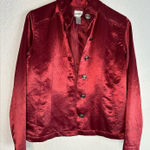 Chico's Chico’s Silky Burgundy Jacket Size 1 Button Front Bomber Y2K Christmas Holiday Photo 0