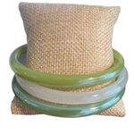 Set Of 3 Vintage Green White Jade Bangle Bracelets Stack Layer Estate 8.75" Photo 1
