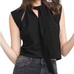ZARA Slit Front Cap Sleeve Cropped Tie Neck Top Black Size Small 5410/234/800 Photo 0